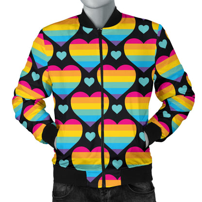 Rainbow Heart Print Pattern Men Bomber Jacket