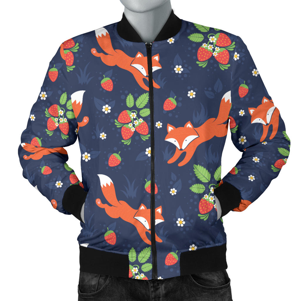 Fox Strawberry Print Pattern Men Bomber Jacket