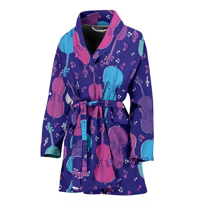 Cello Pattern Print Design 01 Women Bathrobe