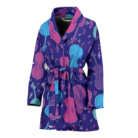 Cello Pattern Print Design 01 Women Bathrobe