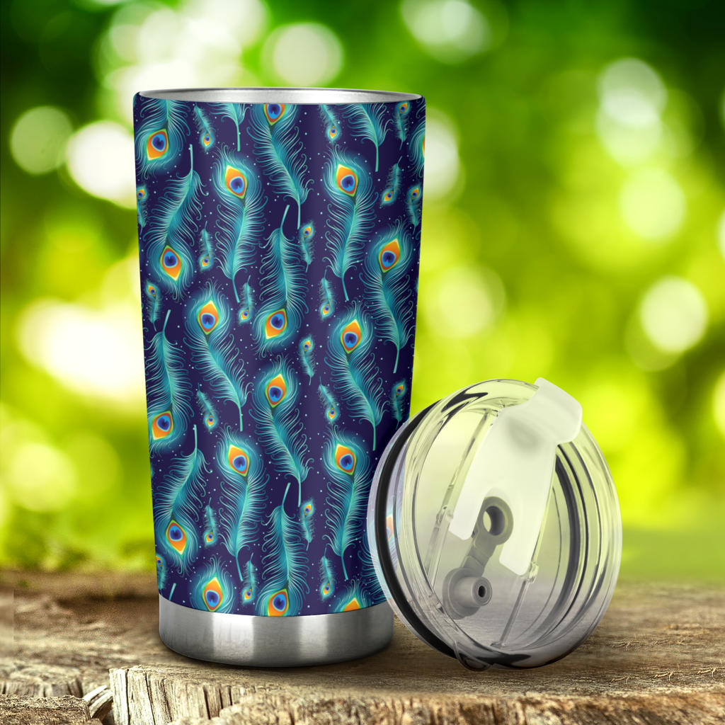 Peacock Feather Blue Design Print Tumbler