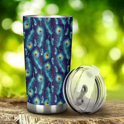 Peacock Feather Blue Design Print Tumbler