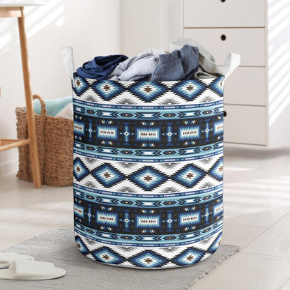 Navajo Dark Blue Print Pattern Laundry Basket