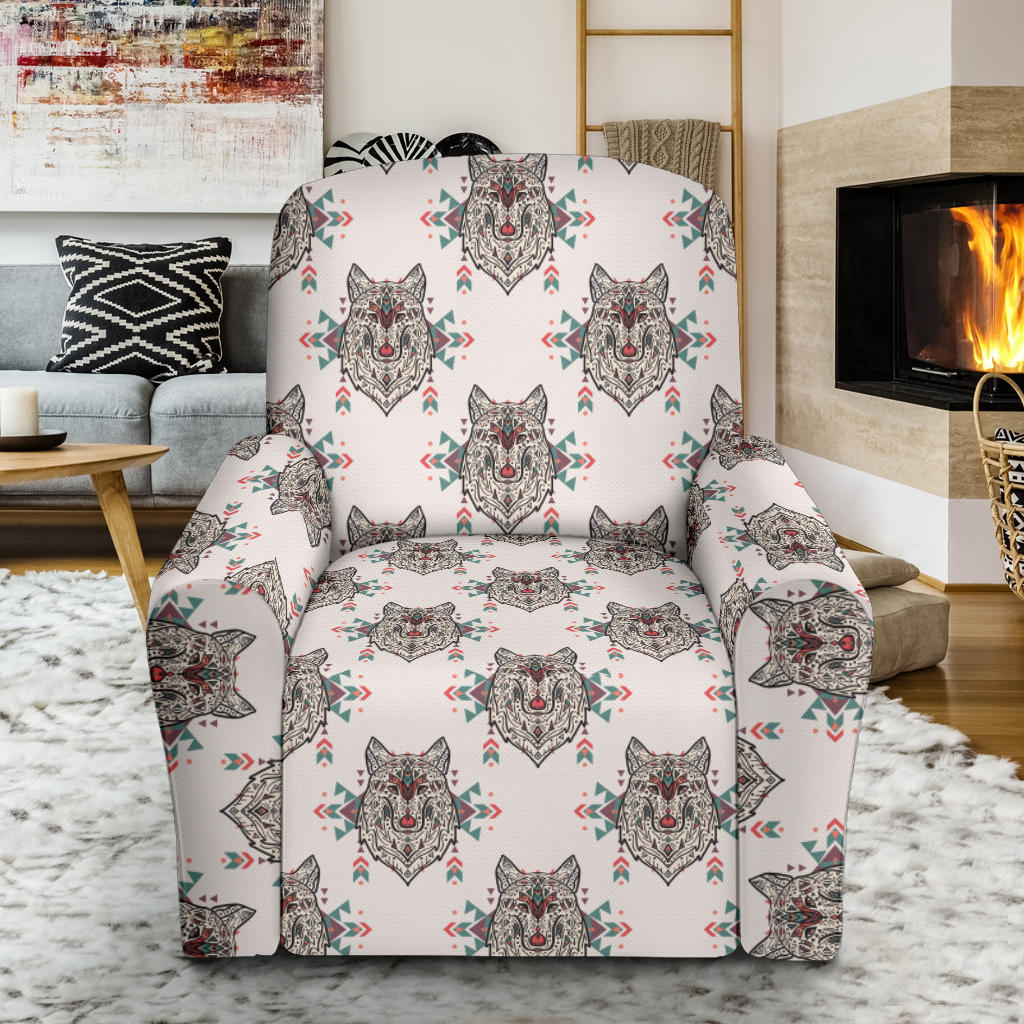 Aztec Wolf Pattern Print Design 01 Recliner Slipcover with Pocket