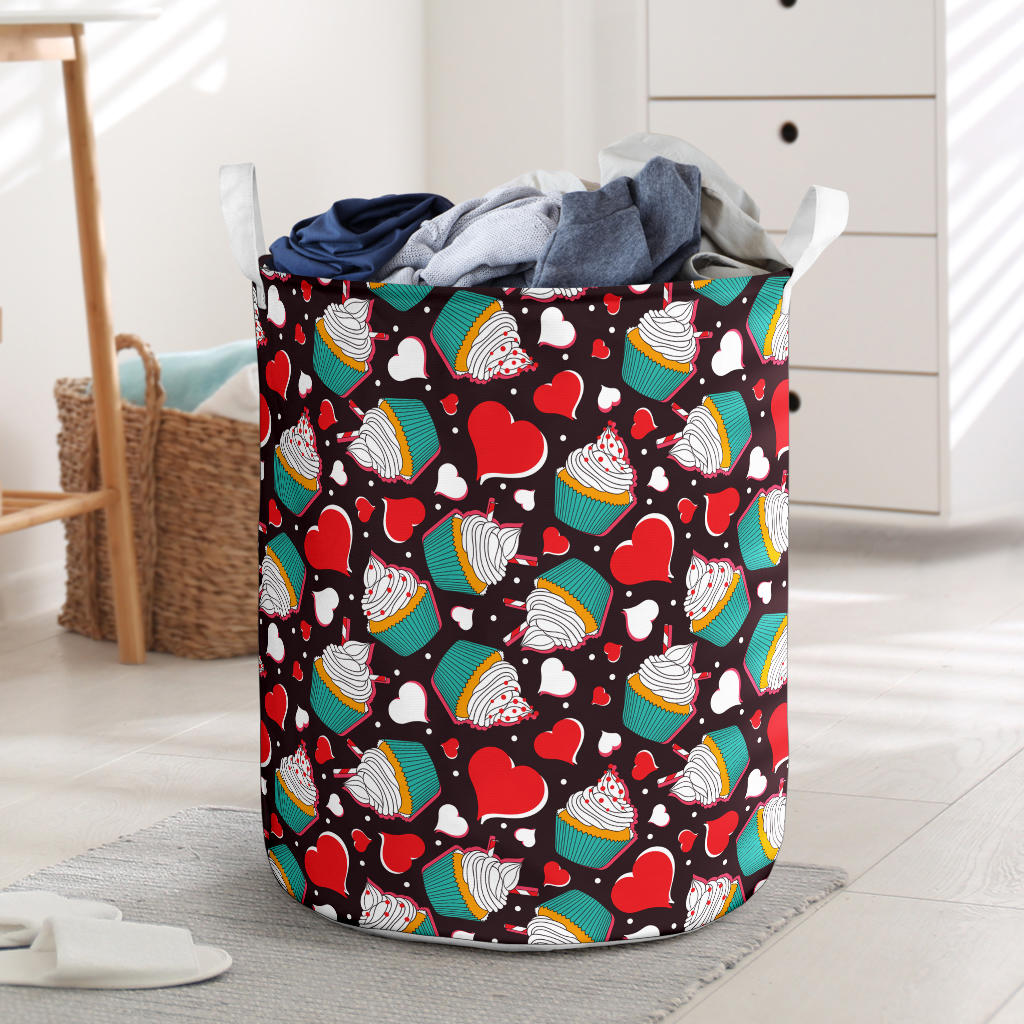 Cupcakes Heart Print Pattern Laundry Basket