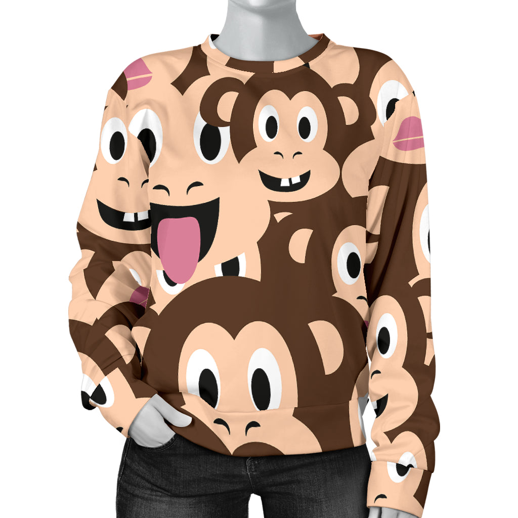 Emoji Monkey Print Pattern Women Long Sleeve Sweatshirt