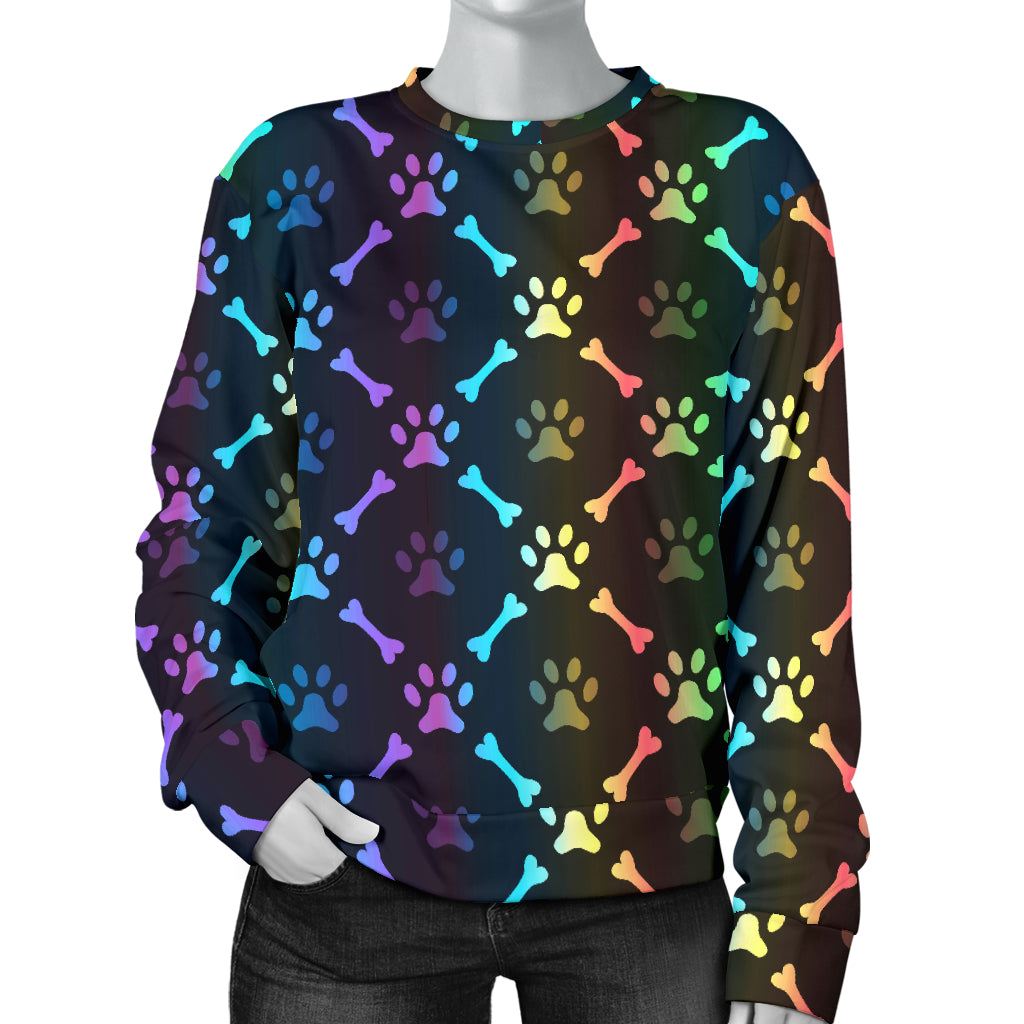 Paw Rainbow Print Women Long Sleeve Sweatshirt