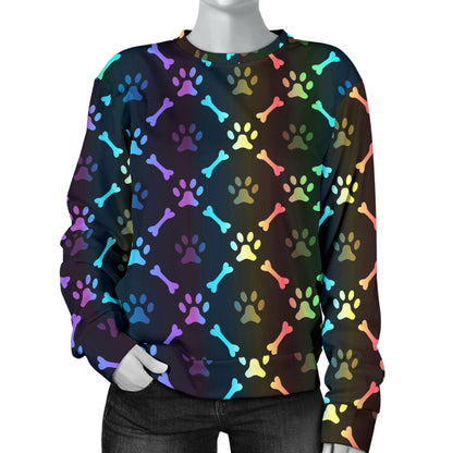 Paw Rainbow Print Women Long Sleeve Sweatshirt