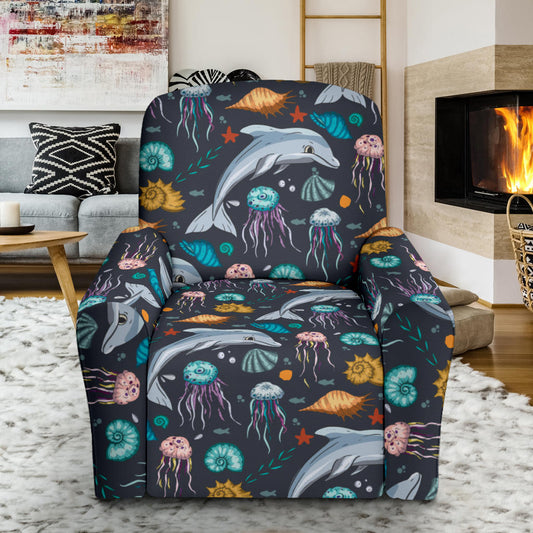 Underwater Dolphin Print Design LKS304 Recliner Slipcover with Pocket