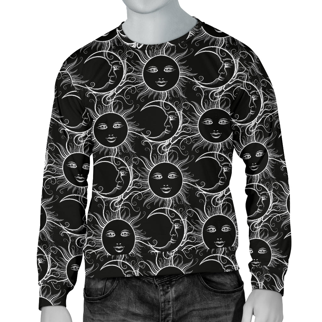 Sun Moon White Design Themed Print Men Long Sleeve Sweatshirt