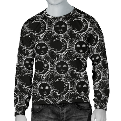 Sun Moon White Design Themed Print Men Long Sleeve Sweatshirt