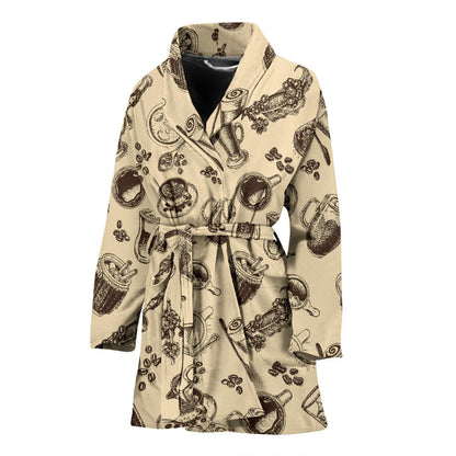 Coffee Pattern Print Design 05 Women Bathrobe