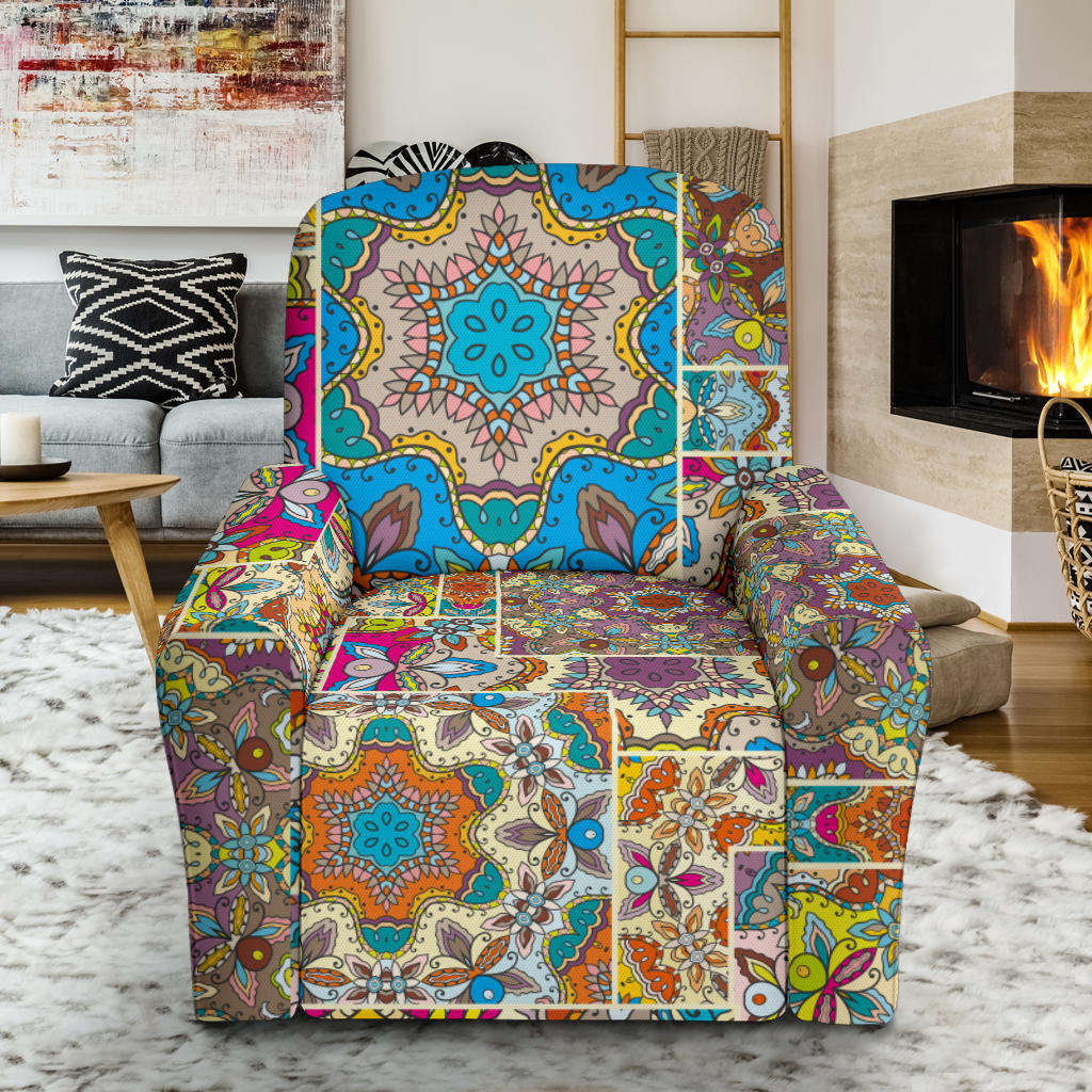 Patchwork Print Design LKS402 Recliner Slipcover with Pocket