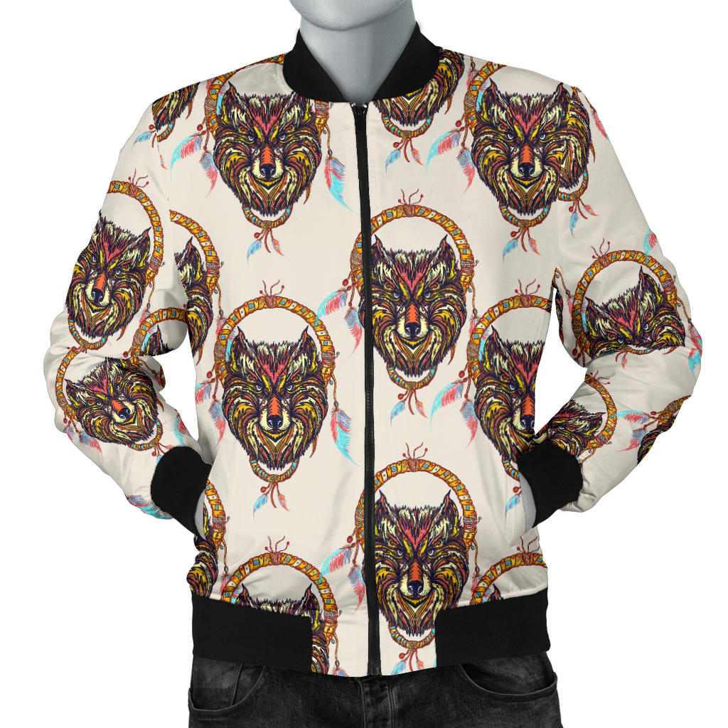 Wolf Tribal Dream Catcher Design Print Men Bomber Jacket