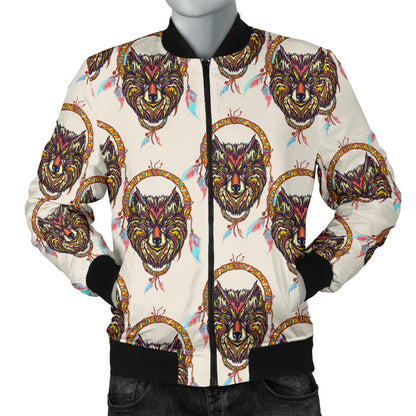 Wolf Tribal Dream Catcher Design Print Men Bomber Jacket