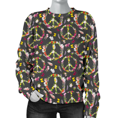 Peace Sign flowers Design Print Women Long Sleeve Sweatshirt