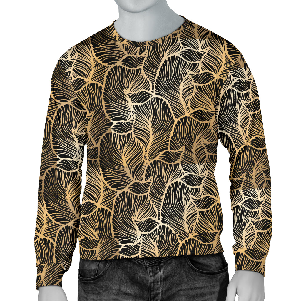 Elegant Gold leaf Print Men Long Sleeve Sweatshirt
