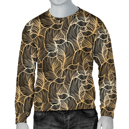 Elegant Gold leaf Print Men Long Sleeve Sweatshirt
