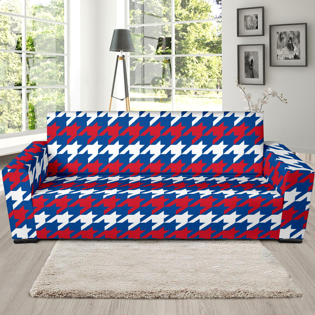 Patriotic Houndstooth Pattern Print Design A02 Sofa Slipcover