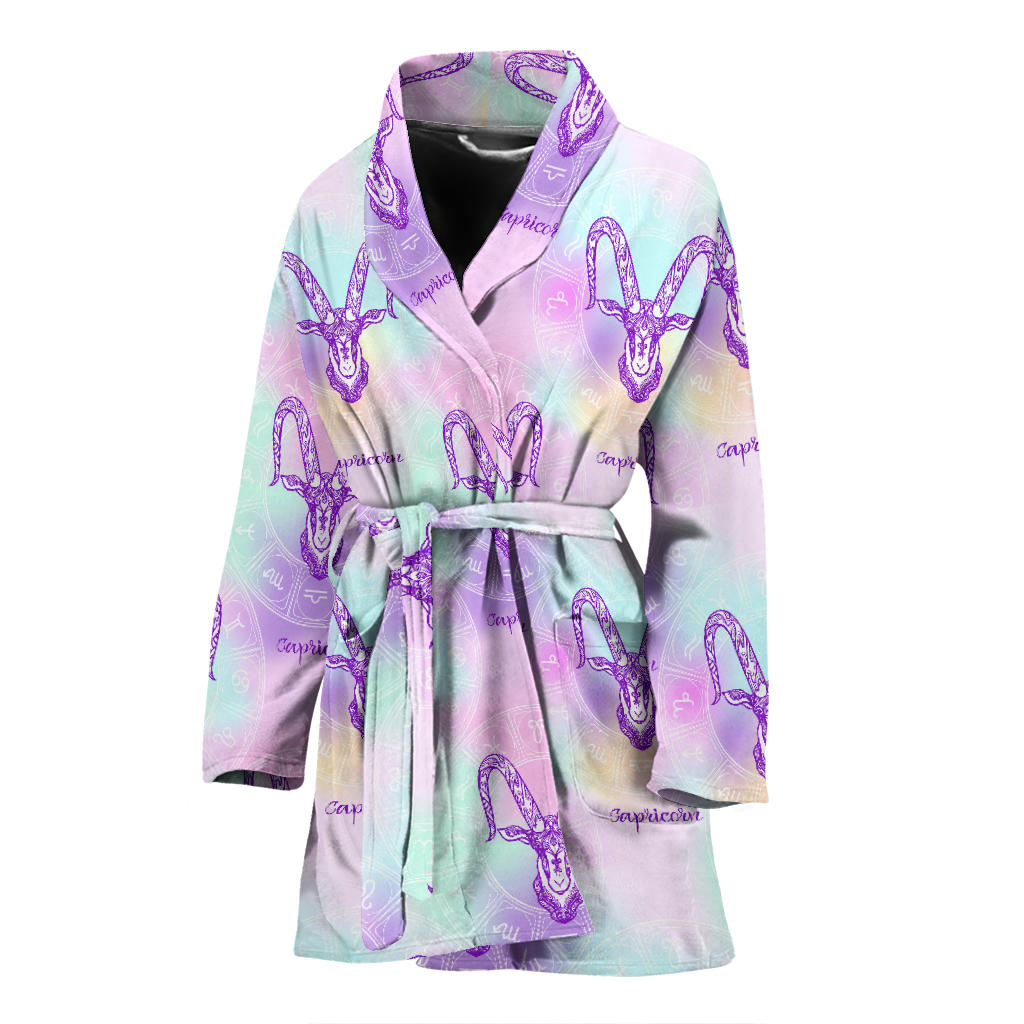 Capricorn Zodiac Pattern Print Design 02 Women Bathrobe