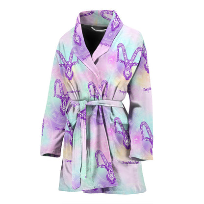 Capricorn Zodiac Pattern Print Design 02 Women Bathrobe