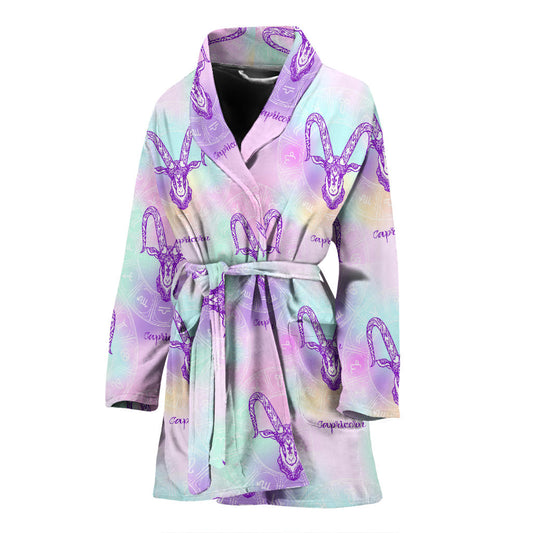Capricorn Zodiac Pattern Print Design 02 Women Bathrobe