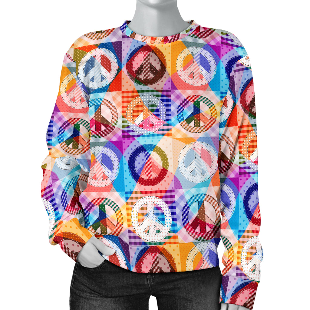 Peace Sign Patchwork Design Print Women Long Sleeve Sweatshirt