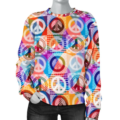 Peace Sign Patchwork Design Print Women Long Sleeve Sweatshirt