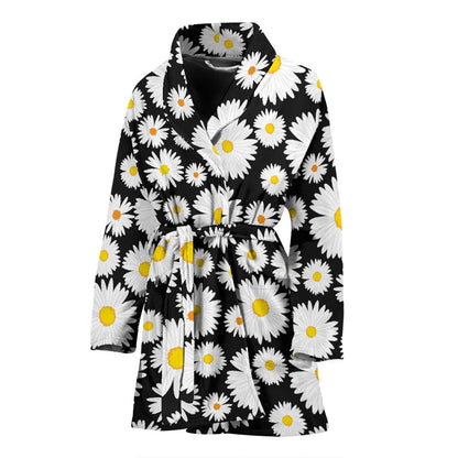 Daisy Pattern Print Design 01 Women Bathrobe