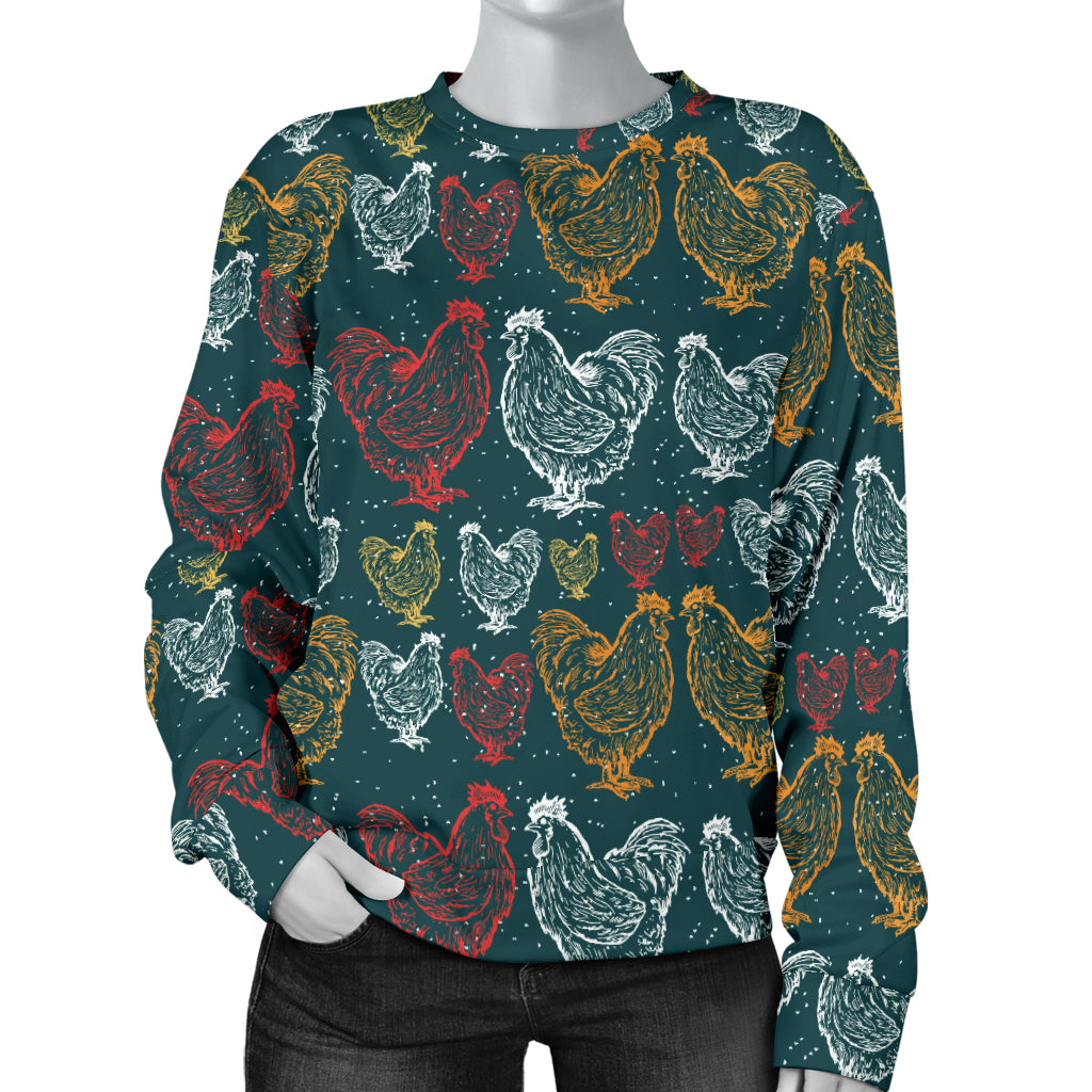 Rooster Hand Draw Design Women Long Sleeve Sweatshirt