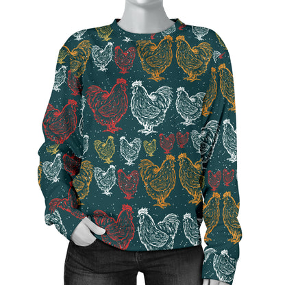 Rooster Hand Draw Design Women Long Sleeve Sweatshirt