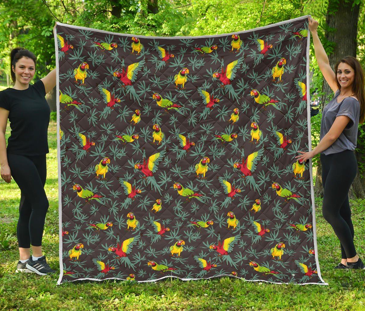 Parrot Themed Print Quilt Bedspread