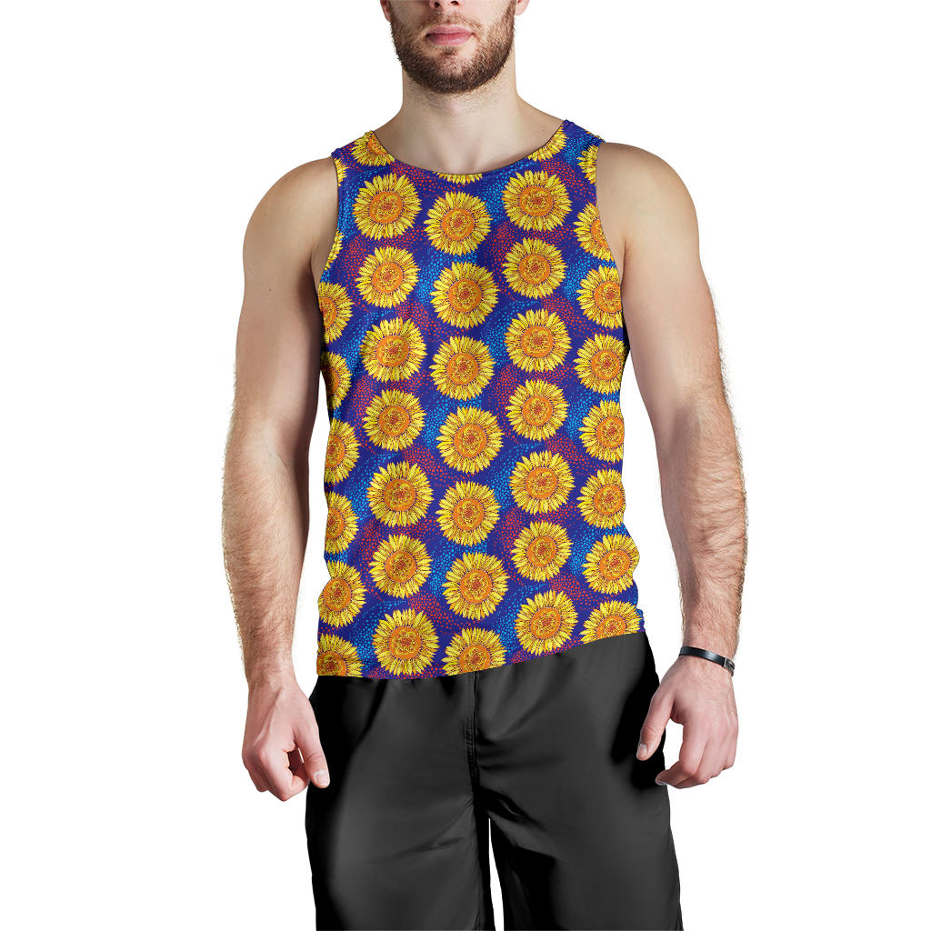 Sunflower Hand Drawn Style Print Men Tank Top
