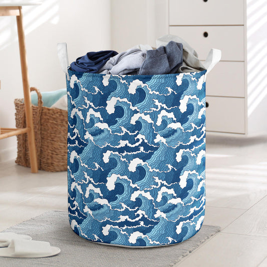 Wave Themed Pattern Print Laundry Basket