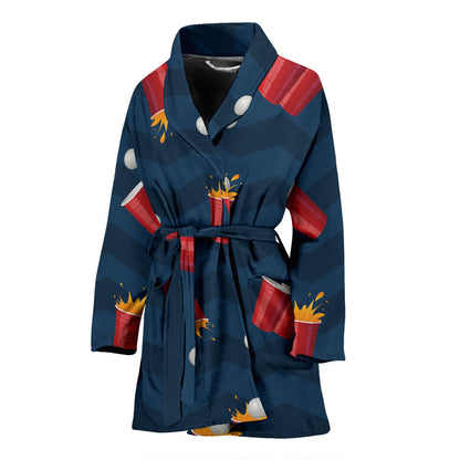 Beer Pong Pattern Print Design 01 Women Bathrobe