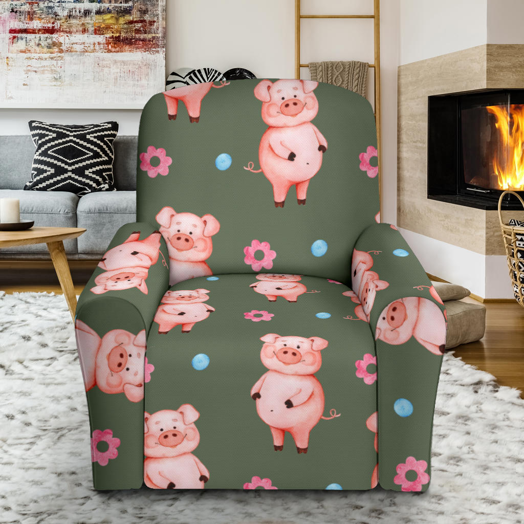 Pig Pattern Print Design 03 Recliner Slipcover with Pocket