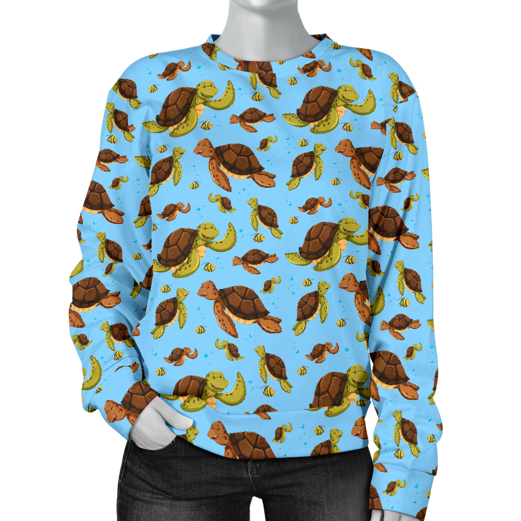 Hello Sea Turtle Print Pattern Women Long Sleeve Sweatshirt