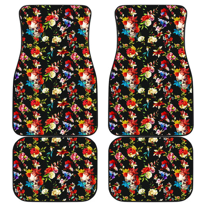 Skull Roses Flower Design Themed Print Car Floor Mats Front Back