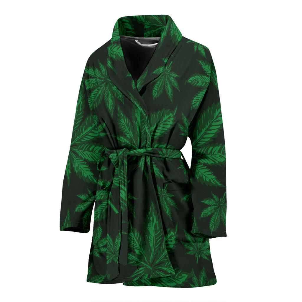 Pot Leaf Pattern Print Design A04 Women Bathrobe