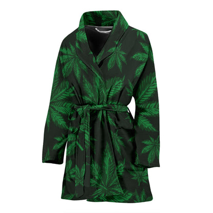 Pot Leaf Pattern Print Design A04 Women Bathrobe