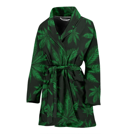 Pot Leaf Pattern Print Design A04 Women Bathrobe