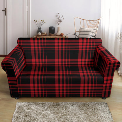 Tartan Red Black Print Design LKS303 Loveseat Couch Slipcover