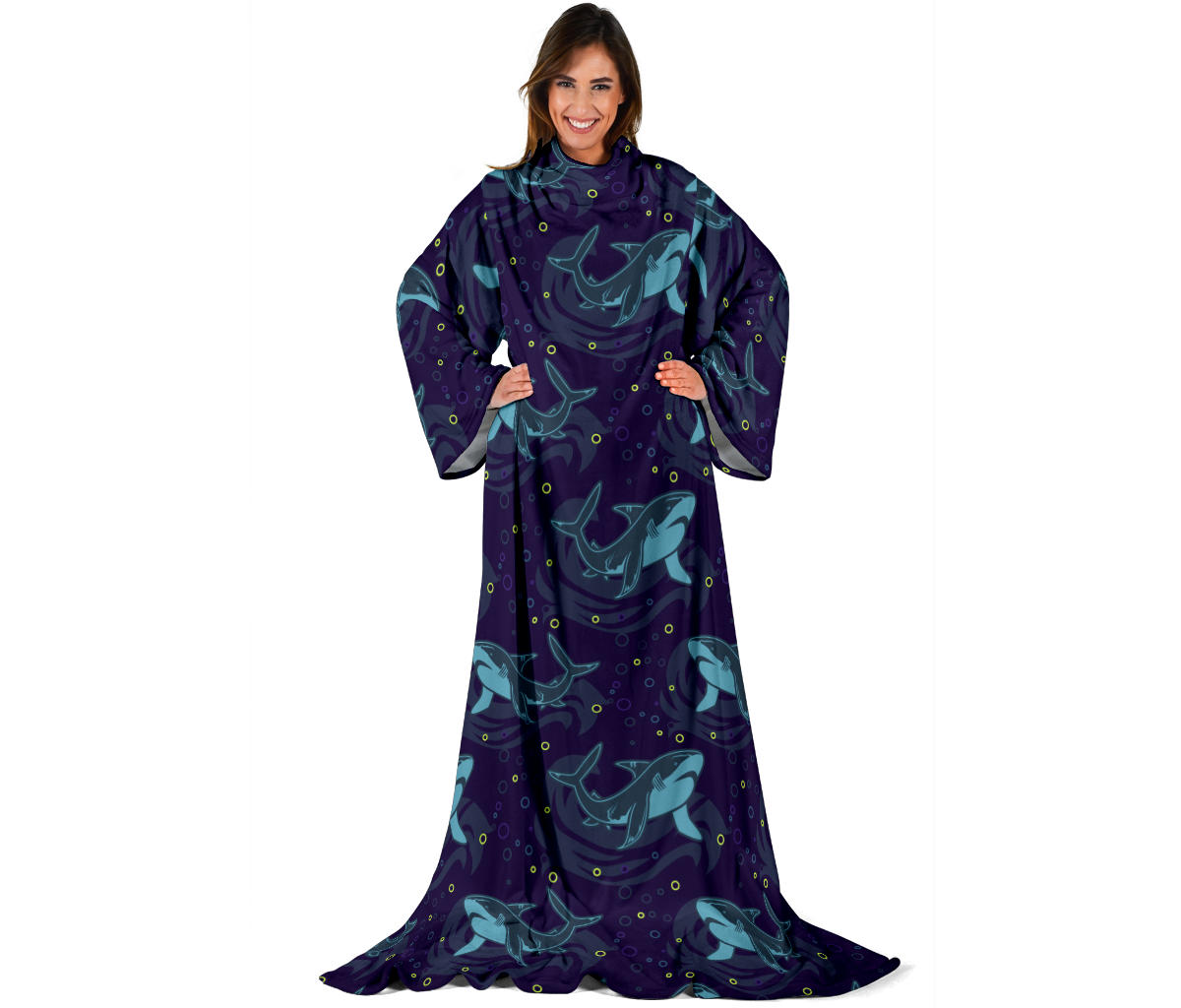 Shark Themed Print Adult Sleeve Blanket