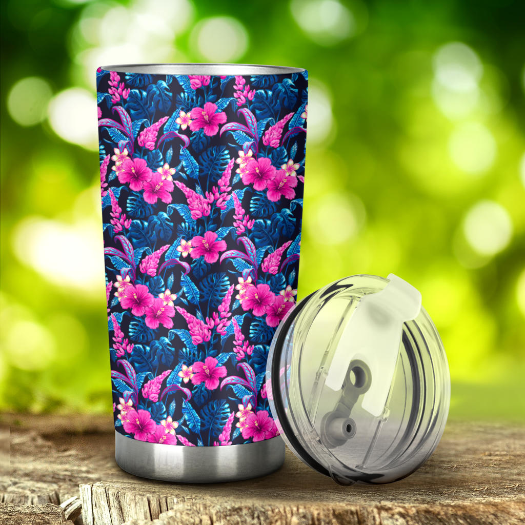 Tropical Folower Pink Themed Print Tumbler
