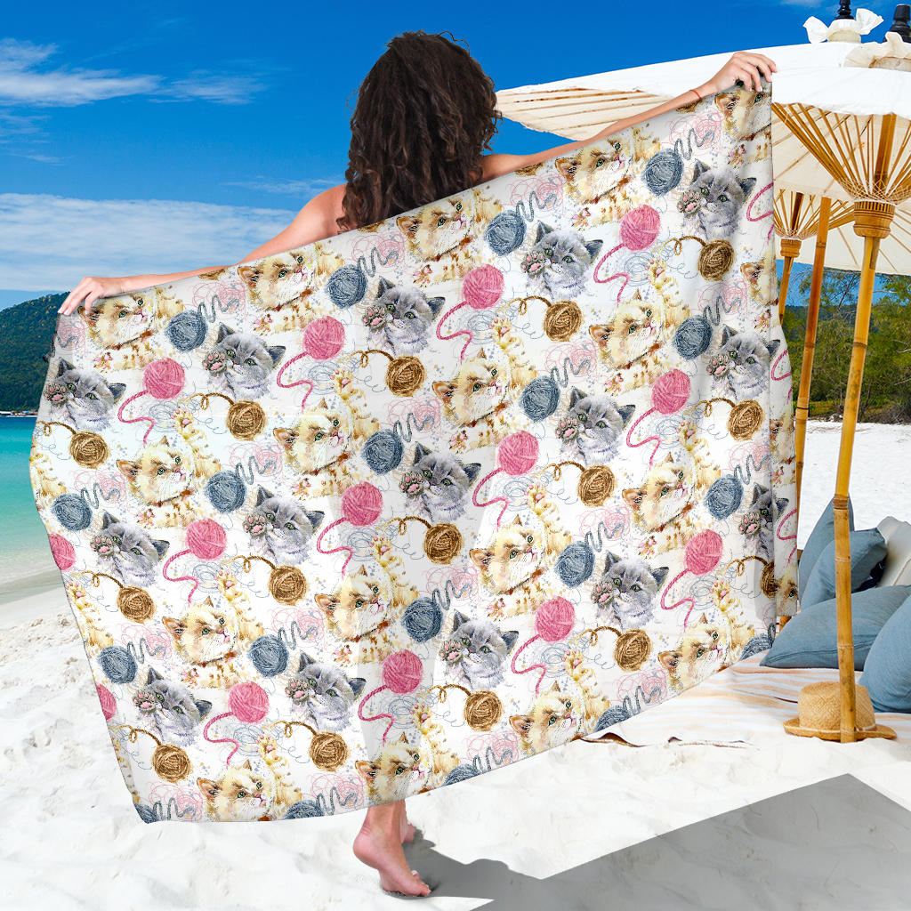 Cat Playing Yarn Pattern Print Design 07 Sarong Pareo Wrap