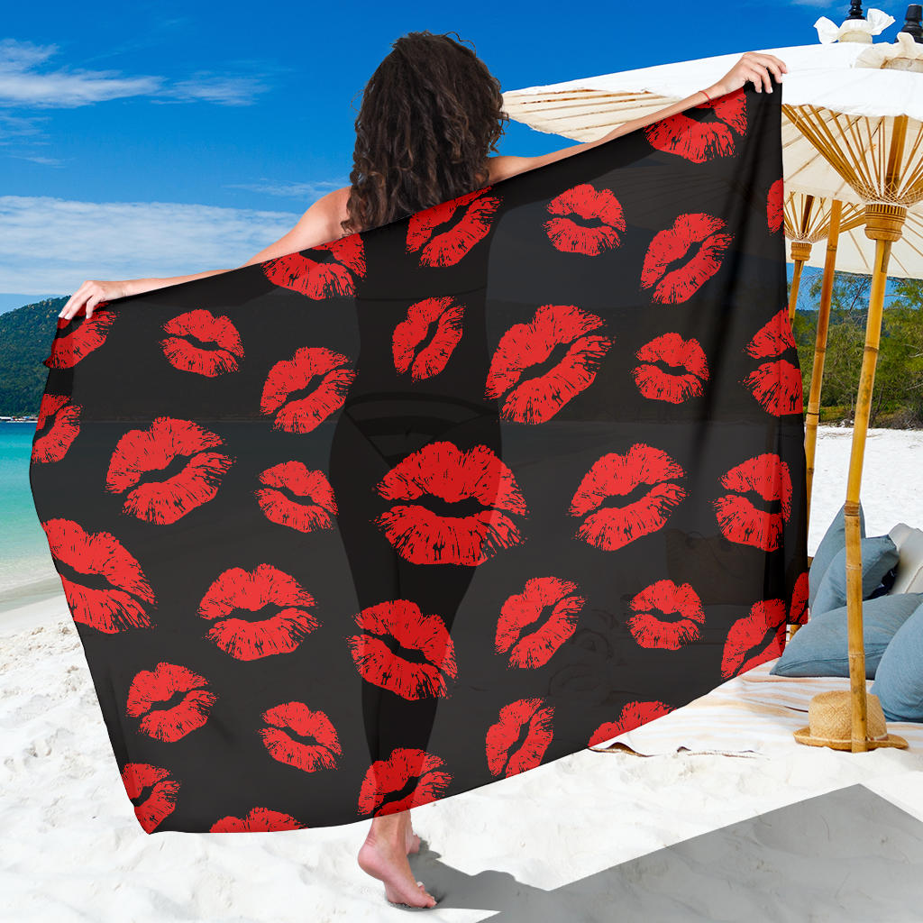 Lip Red Pattern Print Design 02 Sarong Pareo Wrap