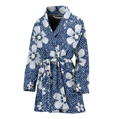 Jean Flower Pattern Print Design 03 Women Bathrobe