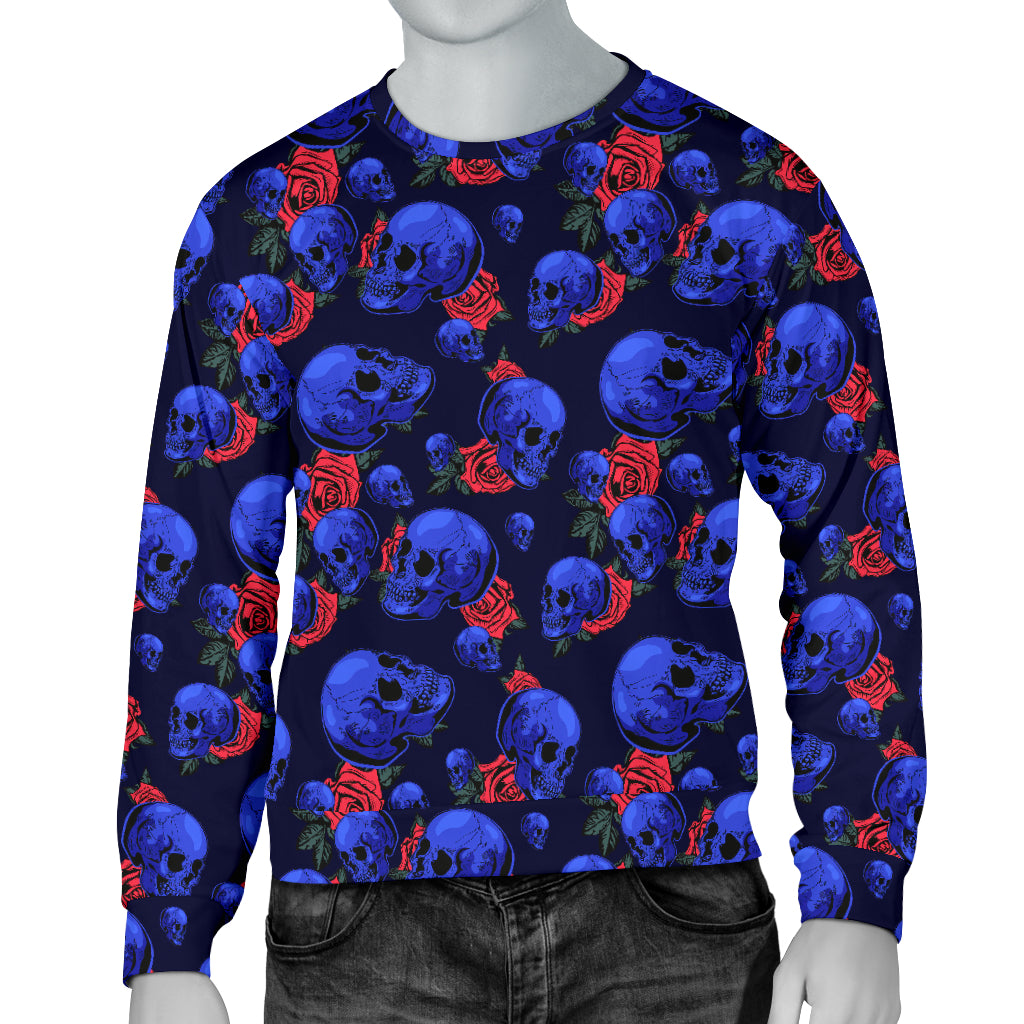 Skull Roses Neon Design Themed Print Men Long Sleeve Sweatshirt