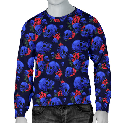 Skull Roses Neon Design Themed Print Men Long Sleeve Sweatshirt
