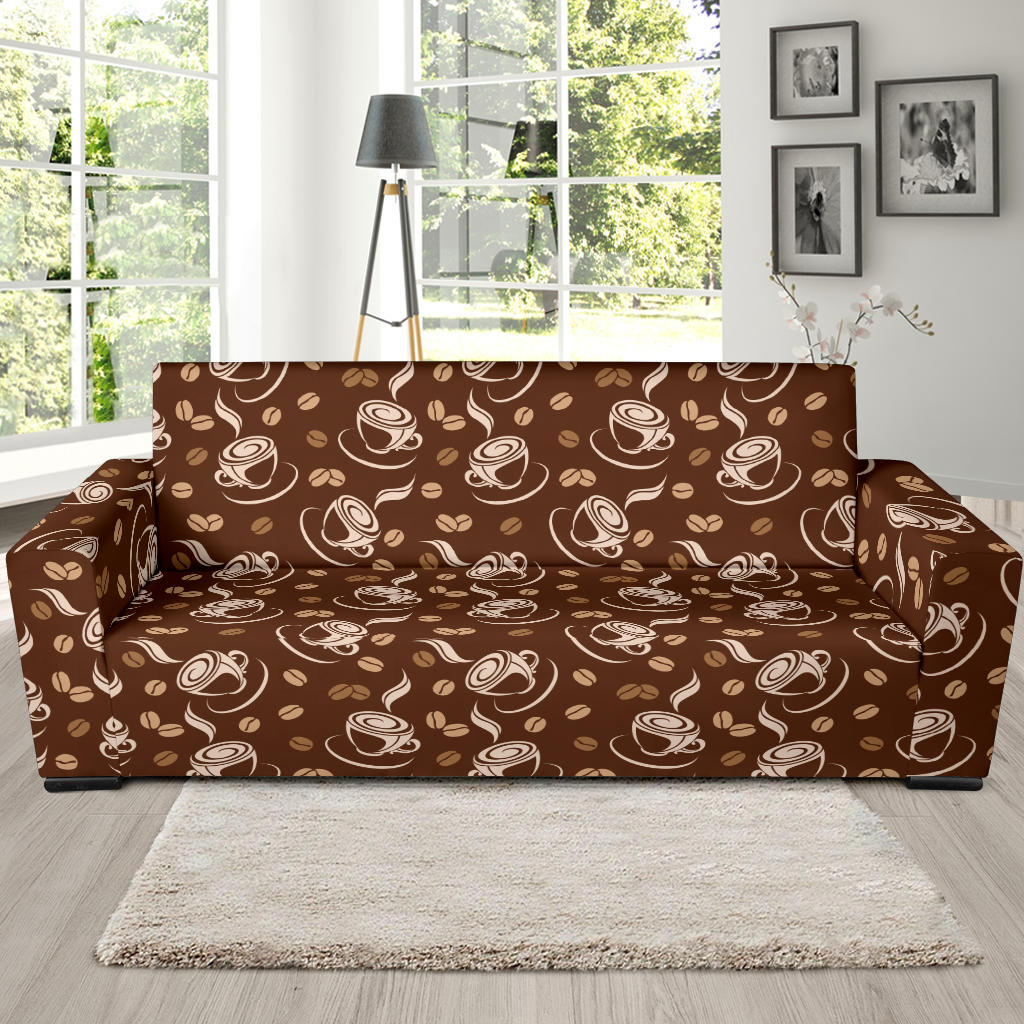 Coffee Pattern Print Design 03 Sofa Slipcover